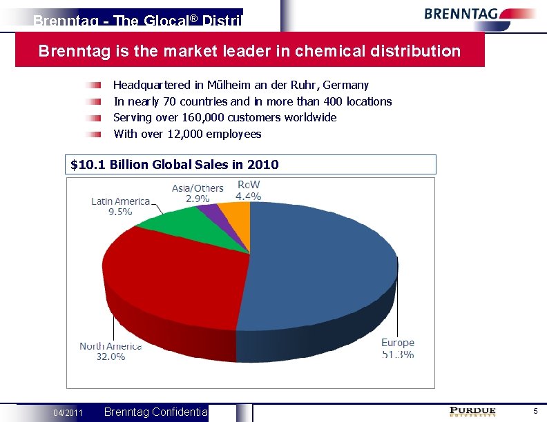 Brenntag - The Glocal® Distributor Brenntag is the market leader in chemical distribution Headquartered