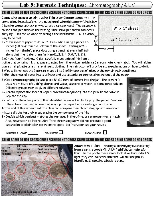 Lab 9: Forensic Techniques: Chromatography & UV Connecting suspect to crime using Thin Layer