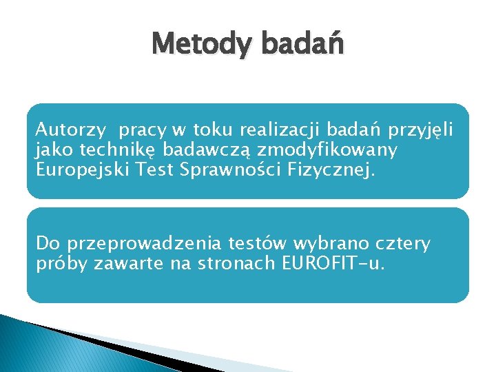 Metody badań Autorzy pracy w toku realizacji badań przyjęli jako technikę badawczą zmodyfikowany Europejski