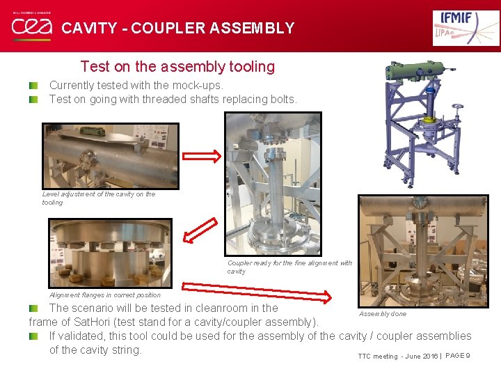 CAVITY - COUPLER ASSEMBLY Test on the assembly tooling Currently tested with the mock-ups.