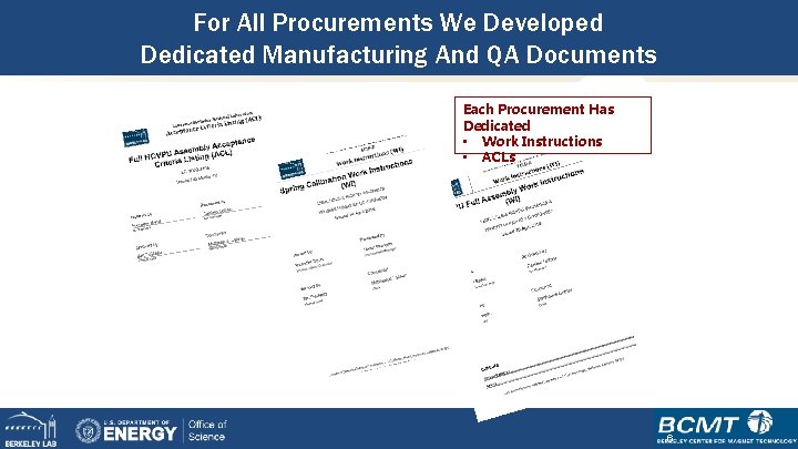 For All Procurements We Developed Dedicated Manufacturing And QA Documents Each Procurement Has Dedicated