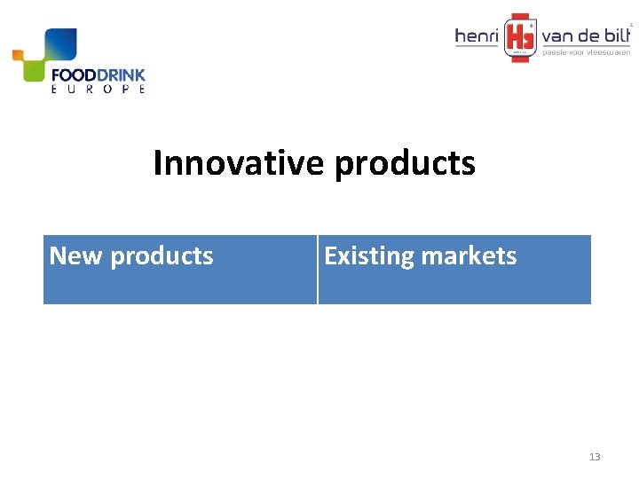 Innovative products New products Existing markets 13 