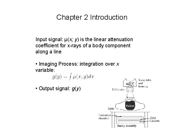 Chapter 2 Introduction Input signal: μ(x; y) is the linear attenuation coefficient for x-rays