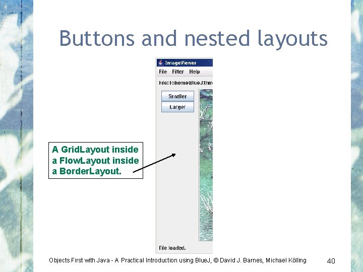Buttons and nested layouts A Grid. Layout inside a Flow. Layout inside a Border.