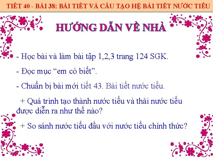 TIẾT 40 - BÀI 38: BÀI TIẾT VÀ CẤU TẠO HỆ BÀI TIẾT NƯỚC