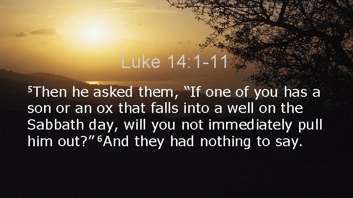 Luke 14: 1 -11 5 Then he asked them, “If one of you has