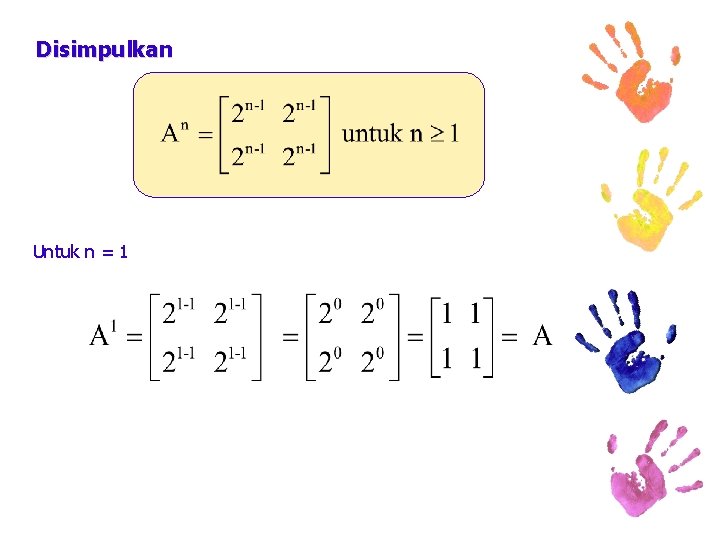 Disimpulkan Untuk n = 1 