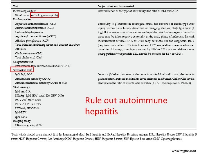 Rule out autoimmune hepatitis 