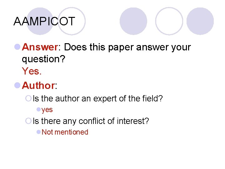 AAMPICOT l Answer: Does this paper answer your question? Yes. l Author: ¡Is the