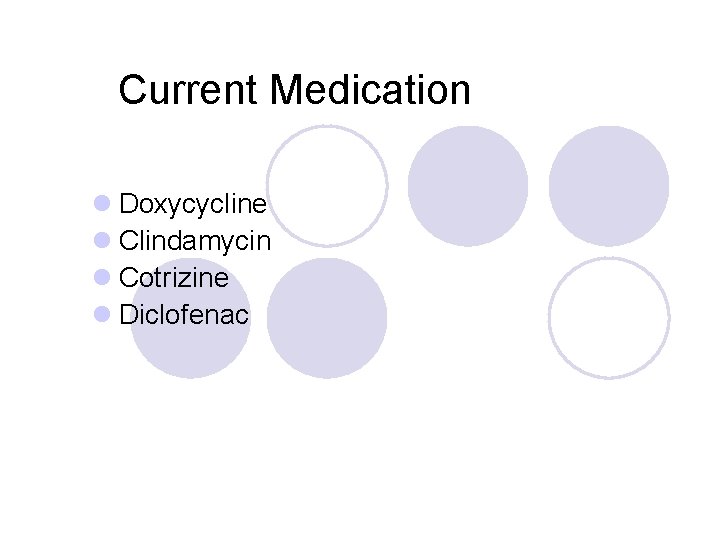 Current Medication l Doxycycline l Clindamycin l Cotrizine l Diclofenac 