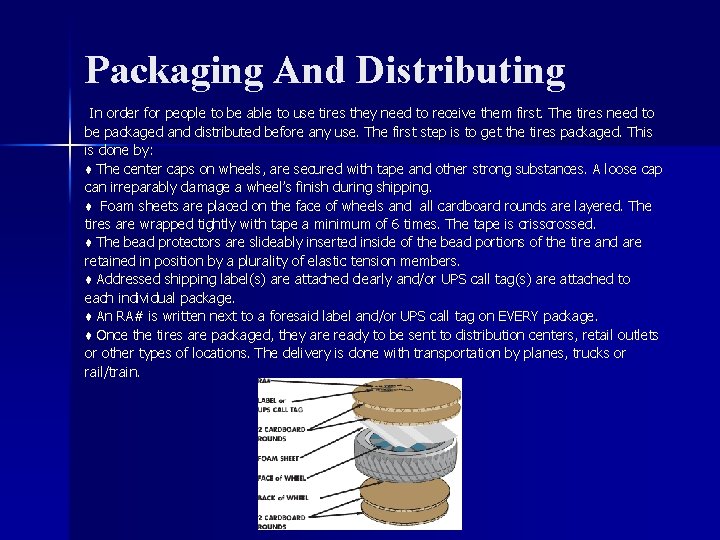 Packaging And Distributing In order for people to be able to use tires they
