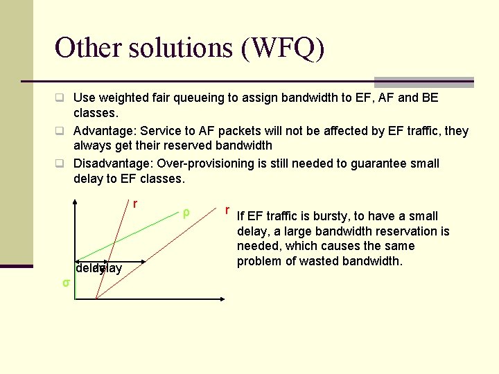 Other solutions (WFQ) q Use weighted fair queueing to assign bandwidth to EF, AF