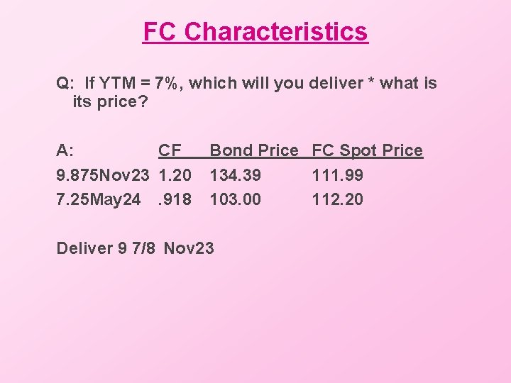 FC Characteristics Q: If YTM = 7%, which will you deliver * what is