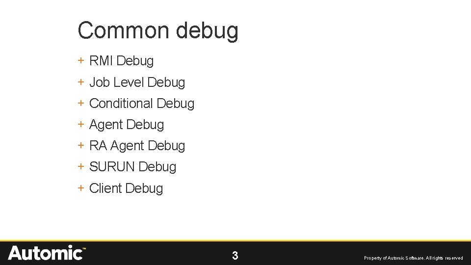 Common debug + RMI Debug + Job Level Debug + Conditional Debug + Agent