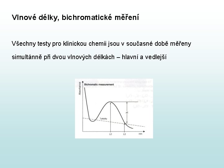 Vlnové délky, bichromatické měření Všechny testy pro klinickou chemii jsou v současné době měřeny Vlnové délky, bichromatické měření Všechny testy pro klinickou chemii jsou v současné době měřeny