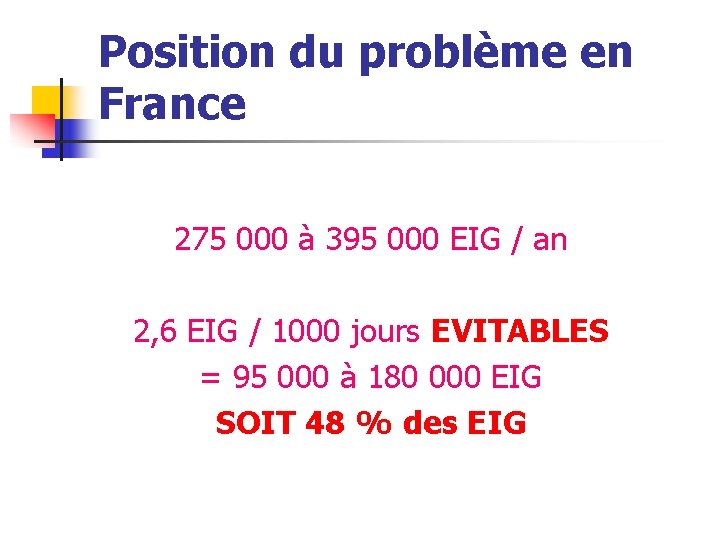 Position du problème en France 275 000 à 395 000 EIG / an 2,