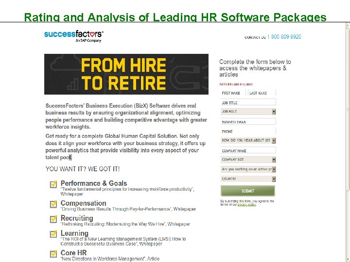 Rating and Analysis of Leading HR Software Packages Lawson Insight II Evaluation summary: The