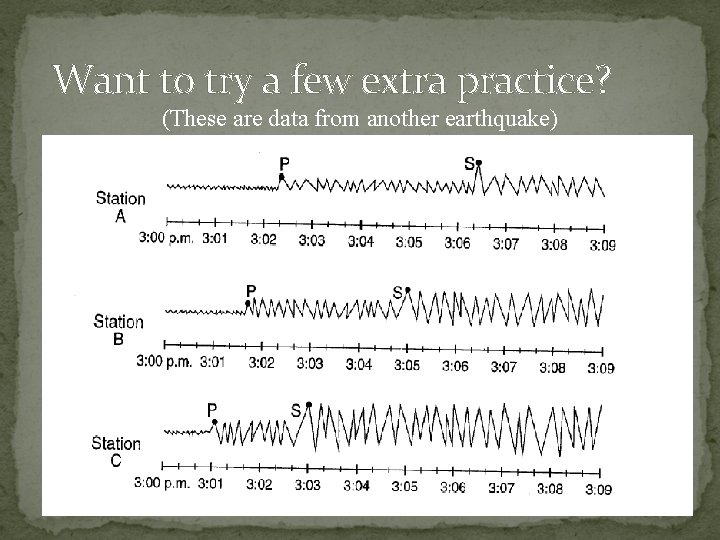 Want to try a few extra practice? (These are data from another earthquake) 