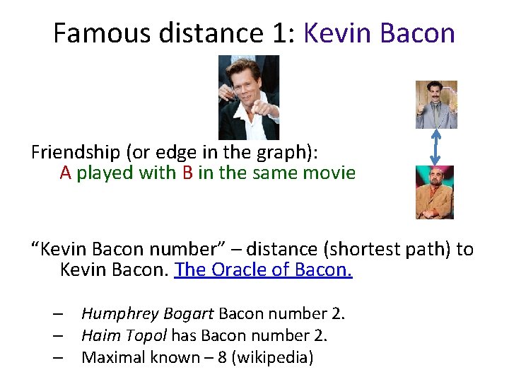 Famous distance 1: Kevin Bacon Friendship (or edge in the graph): A played with