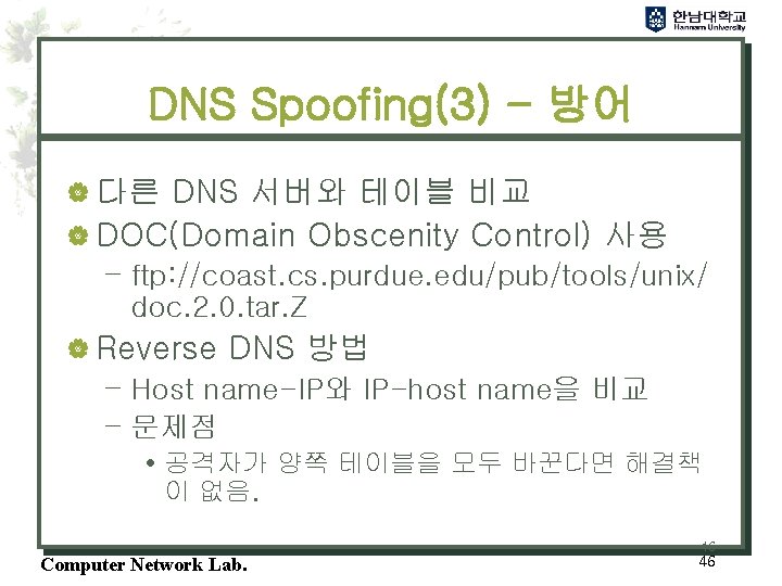 DNS Spoofing(3) - 방어 | 다른 DNS 서버와 테이블 비교 | DOC(Domain Obscenity Control)