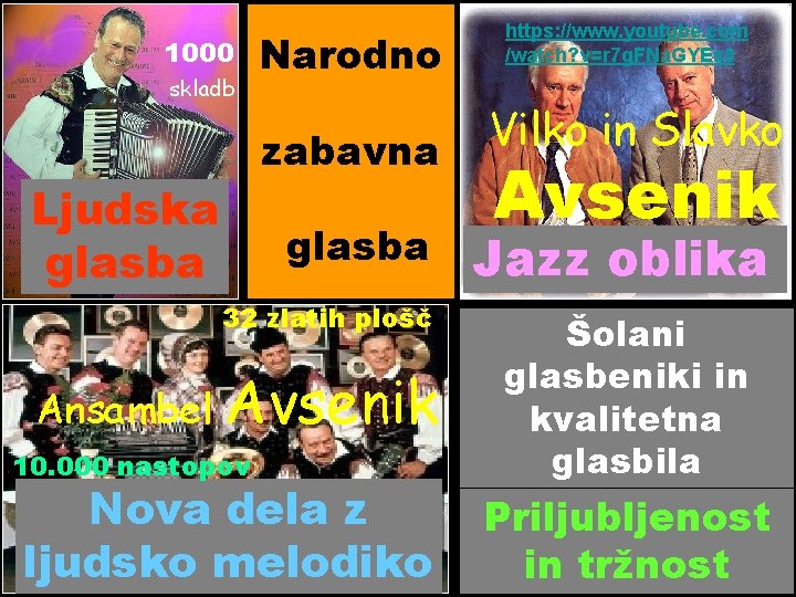 1000 skladb Narodno zabavna Ljudska glasba 32 zlatih plošč Ansambel Avsenik 10. 000 nastopov