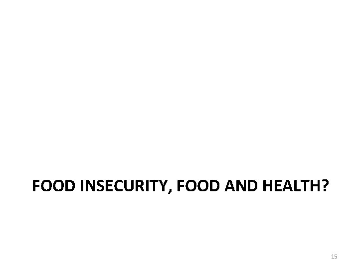 FOOD INSECURITY, FOOD AND HEALTH? 15 