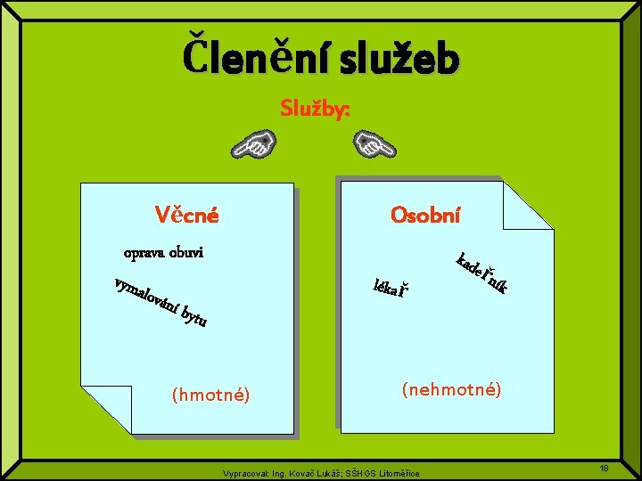 Členění služeb Služby: Věcné Osobní oprava obuvi vym alová ní by tu lékař (hmotné)