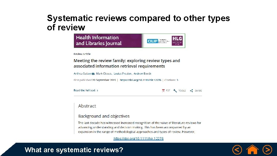 Systematic reviews compared to other types of review https: //doi. org/10. 1111/hir. 12276 What