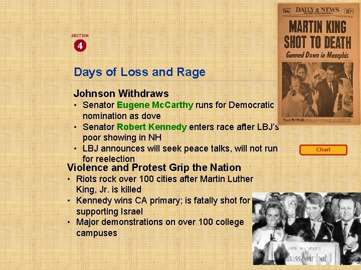 SECTION 4 Days of Loss and Rage Johnson Withdraws • Senator Eugene Mc. Carthy