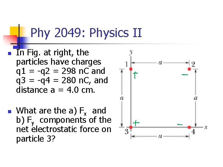 Phy 2049: Physics II n n In Fig. at right, the particles have charges