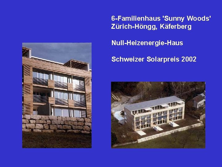 6 -Familienhaus 'Sunny Woods' Zürich-Höngg, Käferberg Null-Heizenergie-Haus Schweizer Solarpreis 2002 