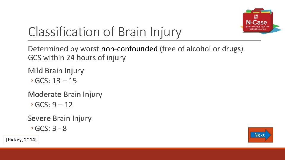 Classification of Brain Injury Determined by worst non-confounded (free of alcohol or drugs) GCS