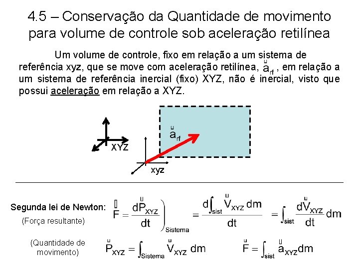 4. 5 – Conservação da Quantidade de movimento para volume de controle sob aceleração