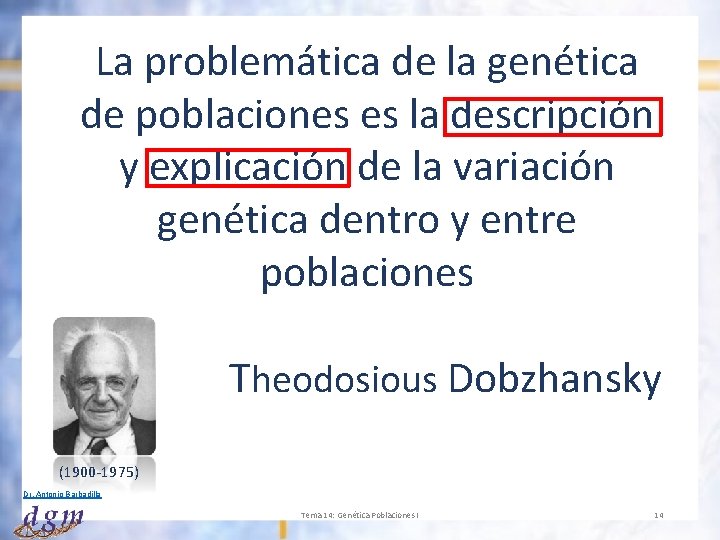 La problemática de la genética de poblaciones es la descripción y explicación de la