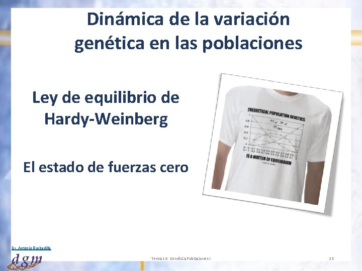 Dinámica de la variación genética en las poblaciones Ley de equilibrio de Hardy-Weinberg El