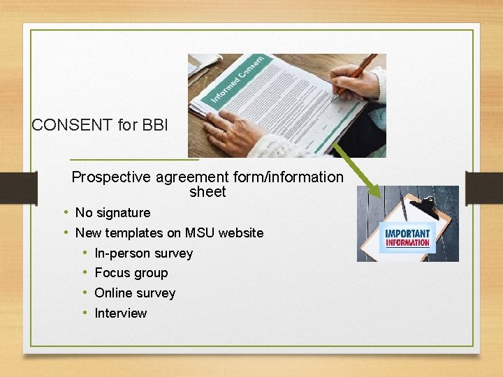 CONSENT for BBI Prospective agreement form/information sheet • No signature • New templates on