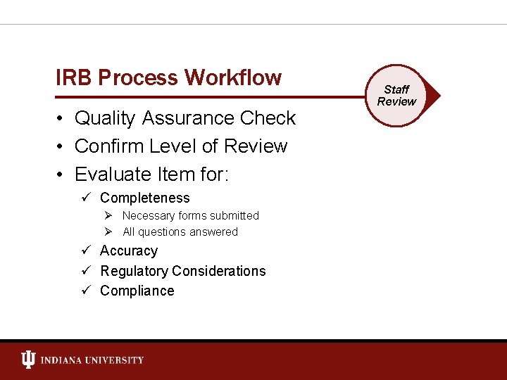 IRB Process Workflow • Quality Assurance Check • Confirm Level of Review • Evaluate