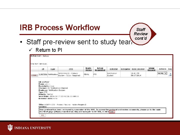 IRB Process Workflow Staff Review cont’d • Staff pre-review sent to study team ü
