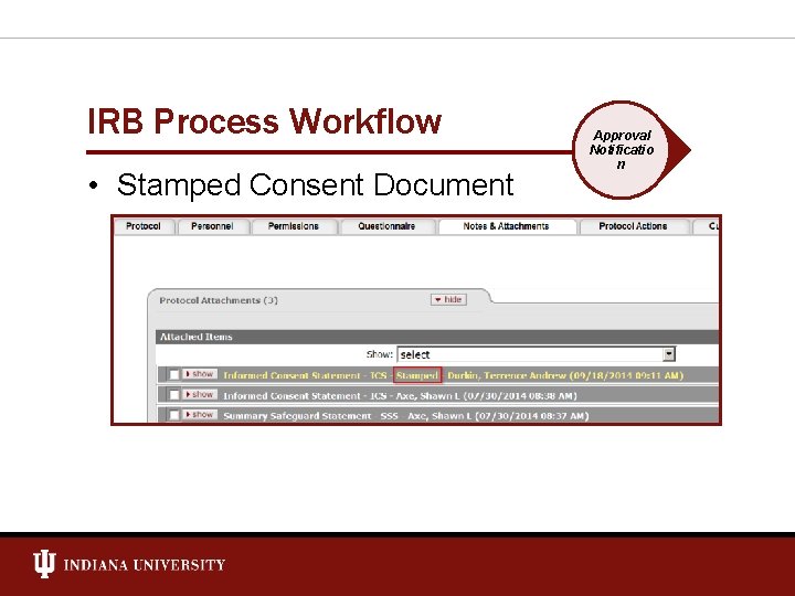 IRB Process Workflow • Stamped Consent Document Approval Notificatio n 