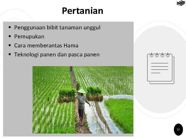 Pertanian § § Penggunaan bibit tanaman unggul Pemupukan Cara memberantas Hama Teknologi panen dan