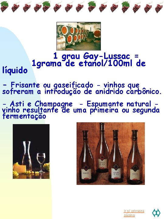líquido 1 grau Gay-Lussac = 1 grama de etanol/100 ml de - Frisante ou