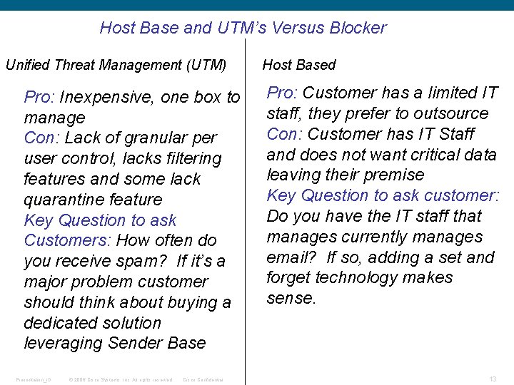 Host Base and UTM’s Versus Blocker Unified Threat Management (UTM) Pro: Inexpensive, one box