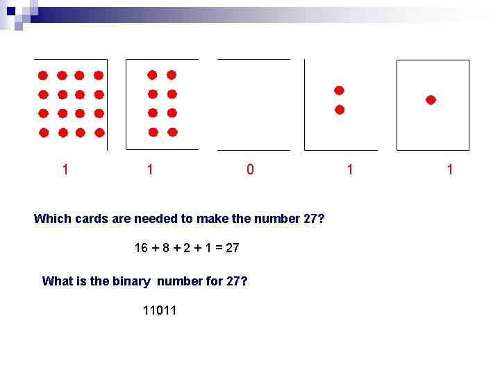 1 1 0 Which cards are needed to make the number 27? 16 +