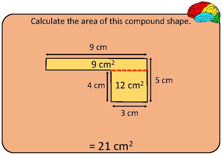 Calculate the area of this compound shape. 9 cm 2 4 cm 12 cm