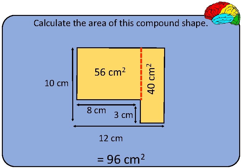 10 cm 56 cm 2 40 cm 2 Calculate the area of this compound