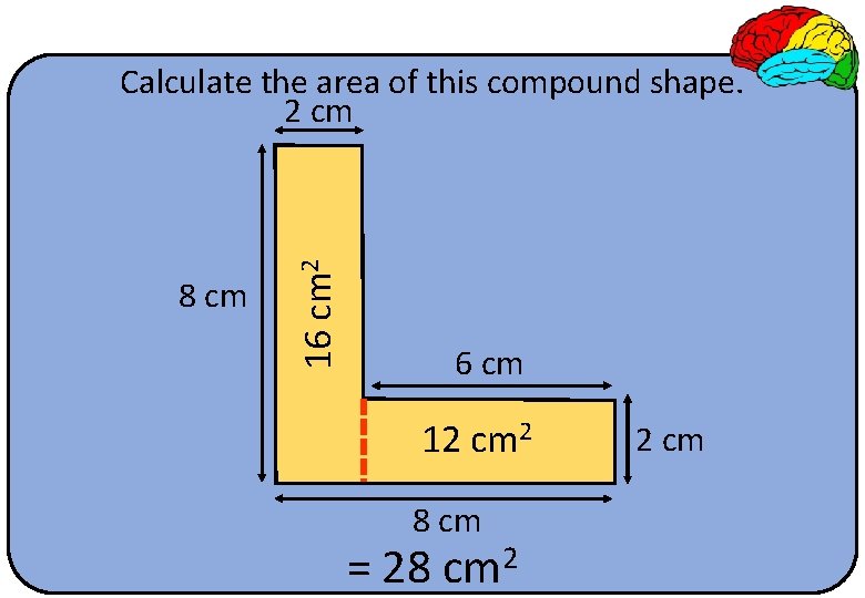 8 cm 16 cm 2 Calculate the area of this compound shape. 2 cm