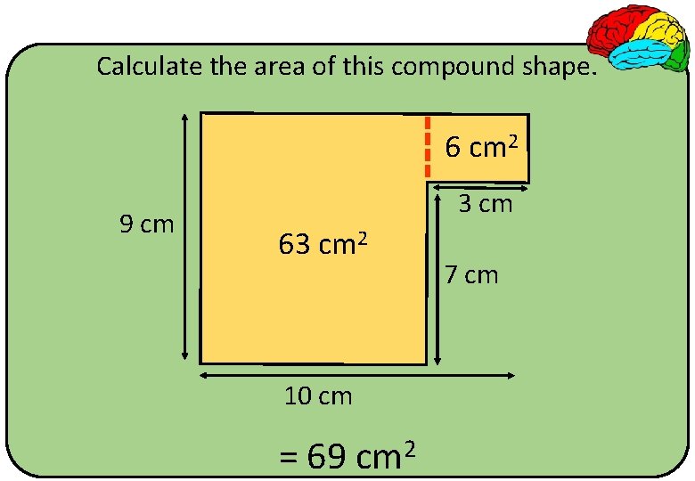 Calculate the area of this compound shape. 6 cm 2 9 cm 3 cm