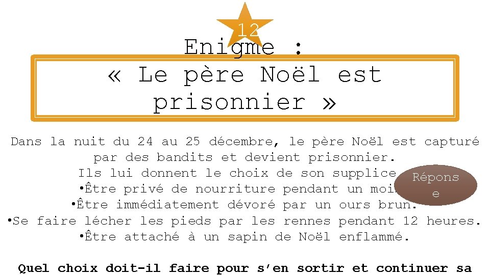 12 Enigme : « Le père Noël est prisonnier » Dans la nuit du