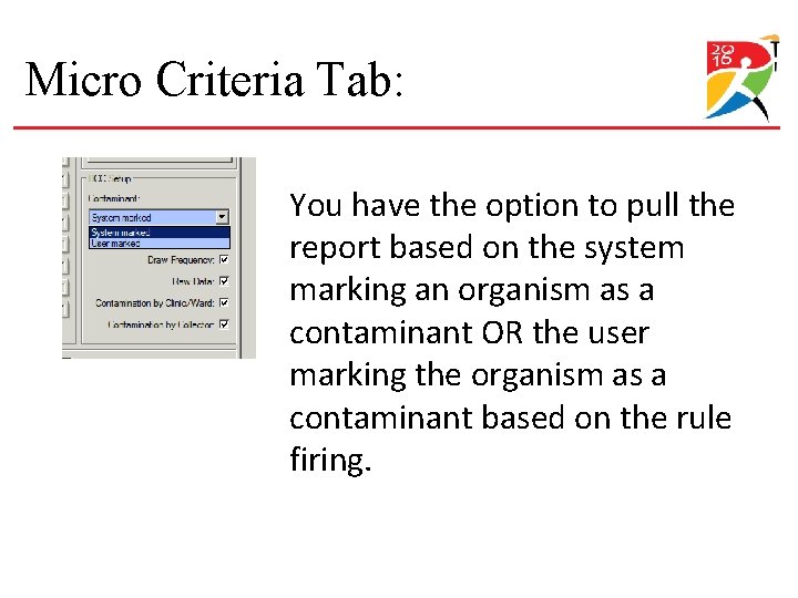 Micro Criteria Tab: You have the option to pull the report based on the