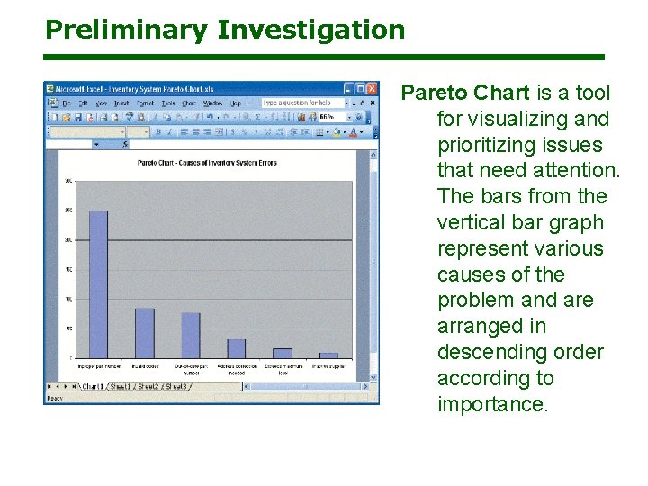 Preliminary Investigation Pareto Chart is a tool for visualizing and prioritizing issues that need Preliminary Investigation Pareto Chart is a tool for visualizing and prioritizing issues that need